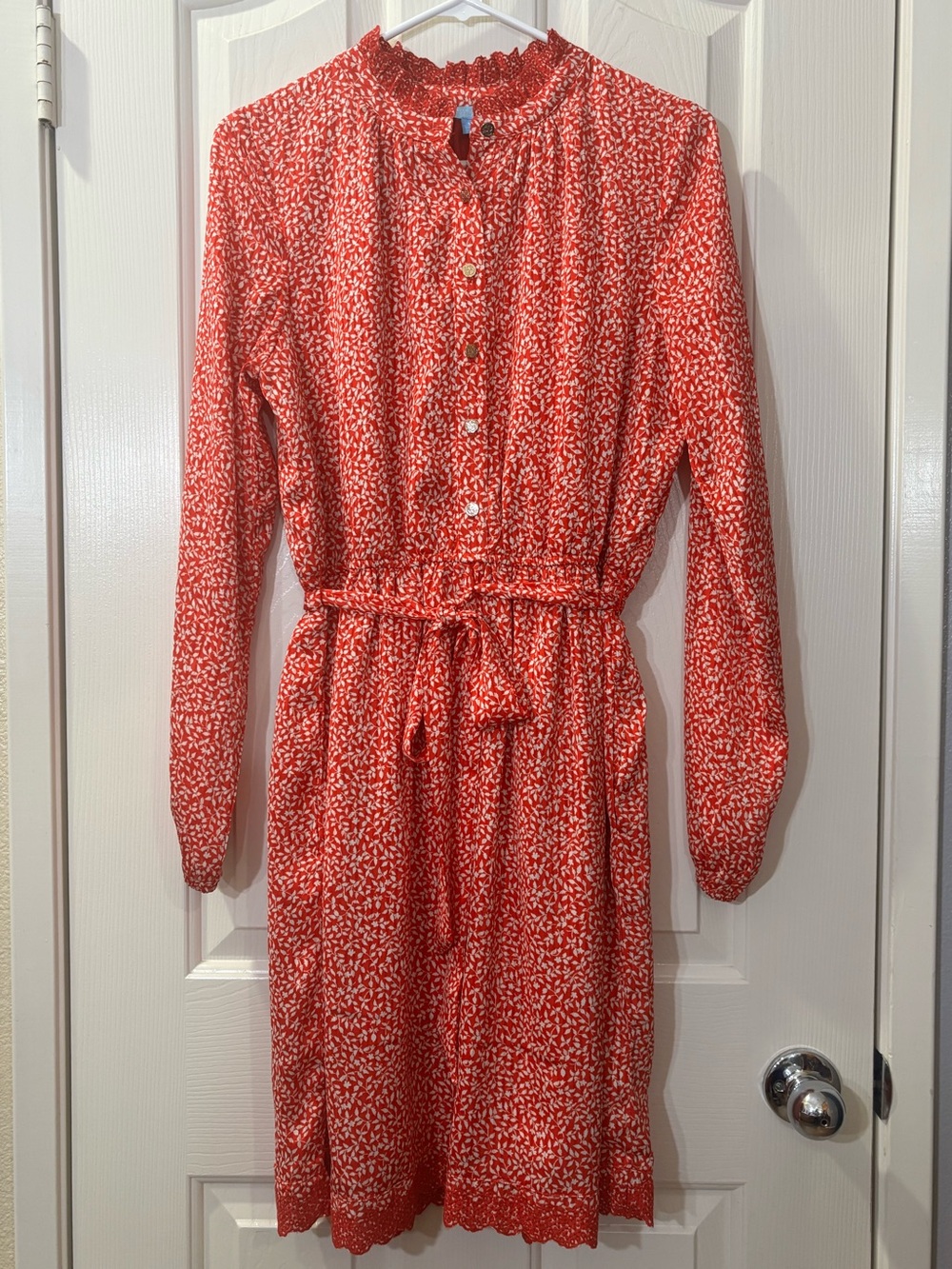 Drapers and James RSVP Red Long Sleeve Tie-Waist Floral Dress